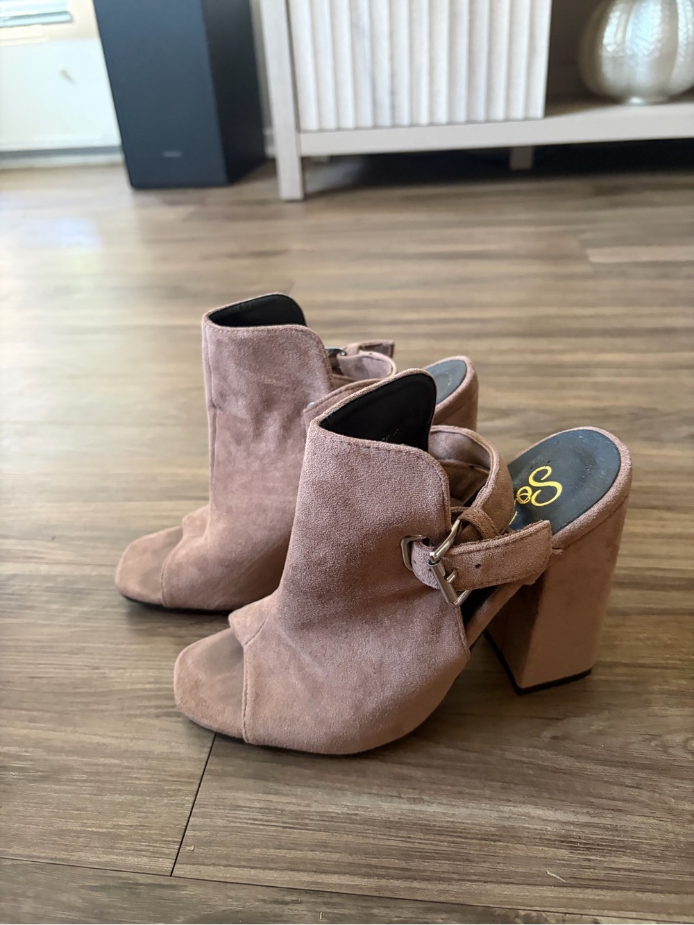 Women’s Suede Peep-Toe Block Heels